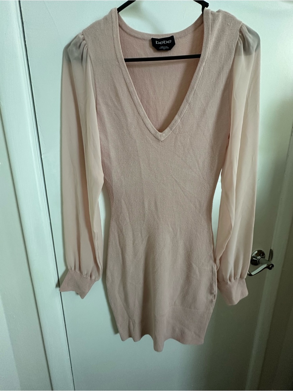 bebe Pink Sheer Sleeve Knit Top — Size S — Elegant & Feminine